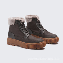 Flat Thick Platform High Ankle Men's Suede Leather Boots With Fur